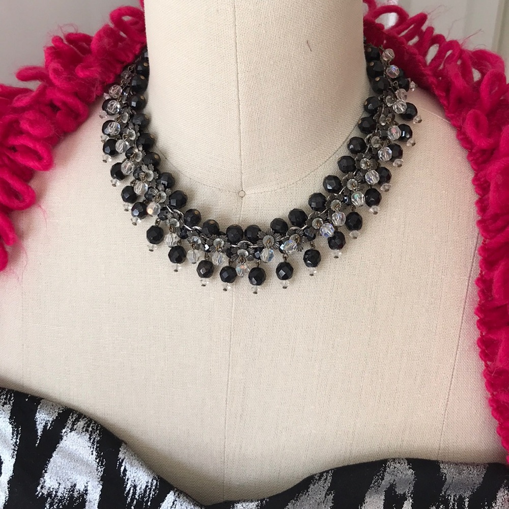 Vintage black crystal beaded necklace